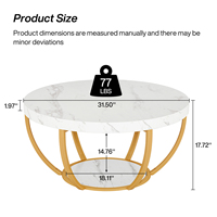 Nouvelles tables basses en marbre blanc et or Table de cocktail centrale ronde en bois à 2 niveaux avec étagères