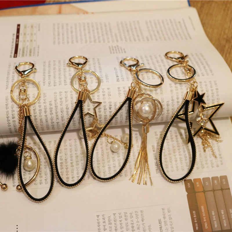 Брелок для ключей автомобиля в форме звезды с бриллиантами, жемчужинами, кисточками