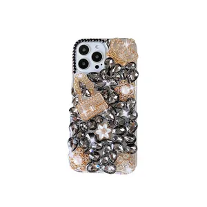 Diamond Rhinestone Pearl Flower Decoration Design Smart Cell Phone Case For Samsung Series