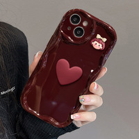 Vin rouge couleur mignon fille poupée et amour coeur TPU housse de téléphone portable pour Iphone 6 7 8 Plus X Xr XS 11 12 13 14 15 16 Pro Max