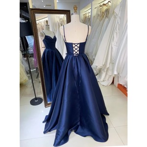 <span class=keywords><strong>Vestido</strong></span> de Noche <span class=keywords><strong>Azul</strong></span> <span class=keywords><strong>Marino</strong></span> Oscuro de Satén con Cuentas y Espalda con Cordones, Largo hasta el Suelo, Vestidos de <span class=keywords><strong>Princesa</strong></span> para Fiesta de Graduación al por Mayor - Product Image 4