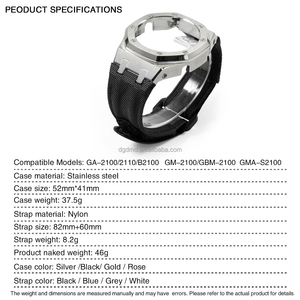 Kit de modification GMAS2100, boîtier en acier inoxydable, bracelet en nylon léger et confortable, compatible avec la montre <span class=keywords><strong>GMA</strong></span>-<span class=keywords><strong>S2100</strong></span>, remplacement par fermeture auto-agrippante - Product Image 2