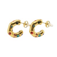 BM hipoalergenik anting-anting berlapis emas 18K anting-anting zirkon warna-warni baja tahan karat