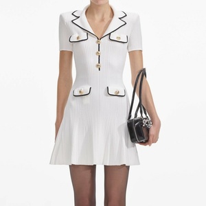 Robe Courte Tricotée Élégante Printemps 2025 pour Femme, Style Formel, Col Chemise, Volants et Plis, Coupe Fourreau - Product Image 1