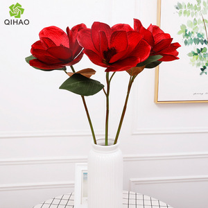 Fleur artificielle de magnolia rose en plastique, haute simulation, pour décoration intérieure et accessoires de mariage - Product Image 4