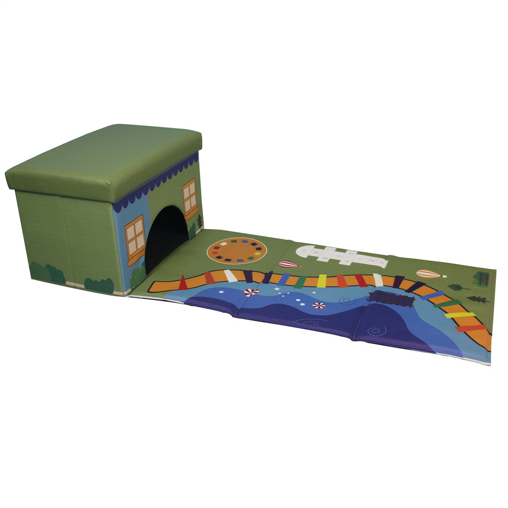 Складной оттоманский ящик для хранения из ПВХ с принтом, складной органайзер, оттоманка, Ящик для игрушек с игровым ковриком для детей