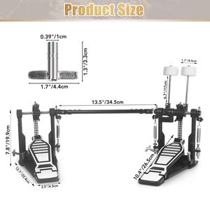 Pedal doble de acero inoxidable de alta resistencia con transmisión de cadena doble, accesorios de percusión y cabezales de batidor de 4 lados |   Batería Eléctrica - Product Image 2