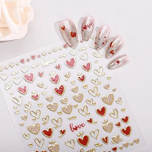 <b>Red</b> <b>Glitter</b> 3D Love Heart Nail Decals Waterproof Self-Adhesive DIY Nail Art Decoration Stickers for Manicure Salon Use - Product Image 1