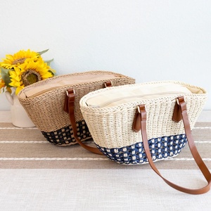 Bolso <span class=keywords><strong>de</strong></span> paja hecho a mano para mujer, bolso <span class=keywords><strong>de</strong></span> mano tejido para la playa <span class=keywords><strong>de</strong></span> verano con asa <span class=keywords><strong>de</strong></span> cuero PU, bolso <span class=keywords><strong>de</strong></span> hombro <span class=keywords><strong>de</strong></span> ratán ecológico, bolso <span class=keywords><strong>de</strong></span> compras. - Product Image 1