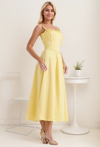 Set Corsetto <span class=keywords><strong>con</strong></span> Vita Alta e Lacci per Donna, Abito Midi <span class=keywords><strong>Lungo</strong></span> Giallo <span class=keywords><strong>con</strong></span> <span class=keywords><strong>Spacco</strong></span>, <span class=keywords><strong>Elegante</strong></span> e Casual, in Raso <span class=keywords><strong>con</strong></span> Spalline, Vendita all'Ingrosso, Novità 2024 - Product Image 2