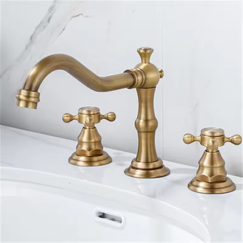 Antique Brass Bathroom Mixer Taps Widespread