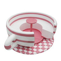 Ensemble de bancs de patio en fibre de verre au design fantaisiste et moderne, thème tasse à thé - Mobilier d'extérieur pour repas/gym, écologique, résistant à l'eau et durable