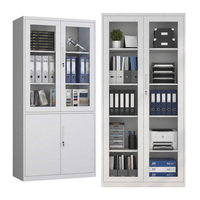 Armoire de rangement de bureau en métal haute et verrouillable avec étagères réglables et porte en verre, armoire à dossiers en acier pour livres et documents