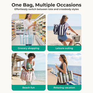 Bolsa de Playa Personalizada con Logotipo, Gran Capacidad, Estilo Minimalista a Rayas, Bolsa de Viaje de Fin de Semana, Bolso Multifuncional - Product Image 2