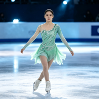 Robe de patinage artistique vert menthe avec strass, dos nu, manches longues, en maille, costume de compétition de patinage sur glace, personnalisé pour filles et femmes