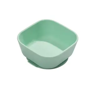Eco Friendly Non Toxic 100% Food Grade Standard Non Spill Soft Silicone Bowl For Kids Toddlers Baby Feeding Square Suction Bowl
