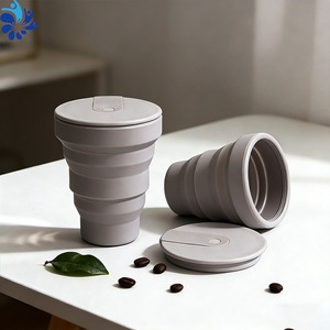 Reusable Silicone Collapsible <b>Coffee</b> <b>Cup</b> Light Gray Compact Travel Drink <b>Cup</b> - Product Image 2