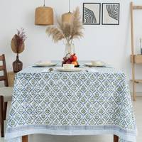 Nappe de table Morden pour fête, couverture de table imprimée en blocs indiens bleu acier verveine 140*140cm, lin de table à fleurs en coton