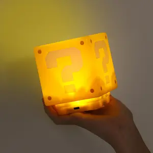 Mario carga signo de interrogación carga cuadrada luz nocturna efecto de sonido prensa luz Anime caja de luz decorativa