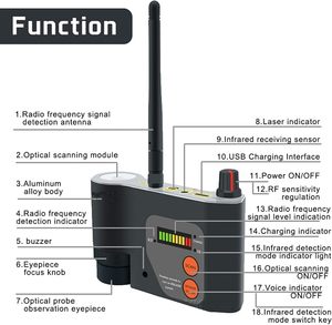 Détecteur de caméra espion cachée, scanner de signal RF portable, scanner de confidentialité à infrarouge laser pour hôtel, salle de bain, voyage - Product Image 3