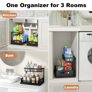 US Kitchen Slide Our Drawer 2 Tier <b>Under</b> the Sink Storage Organizer Metal Pull Out Cabinet Organizer for Bathroom and Kitchen - Product Image 2