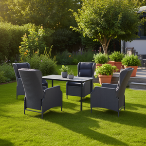 Set da Pranzo da Giardino Grigio Scuro per 4 Persone, Mobili da Esterno in Rattan Resistenti alle Intemperie, Design Contemporaneo - Product Image 2