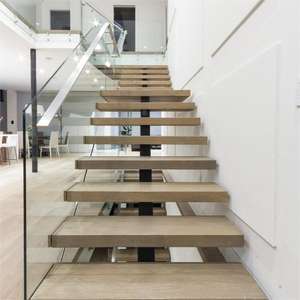 <span class=keywords><strong>Escalera</strong></span> <span class=keywords><strong>Interior</strong></span> Popular DB de Viga Única Recta con Peldaños Abiertos de <span class=keywords><strong>Madera</strong></span> Maciza <span class=keywords><strong>y</strong></span> Barandillas de Vidrio/Acero Inoxidable - Product Image 5