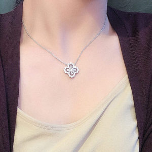 Customized 925 Silver 18K 14K Jewelry Pendant Necklace <strong>with</strong> Diamond Flower and Water Drop Zircon Leaf Clover <strong>Cross</strong> Linked <strong>Chain</strong> - Product Image 5