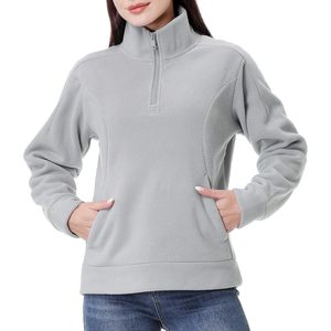 Sweat-shirt à col montant zippé en polaire douce pour femme, manches longues, décontracté, anti-boulochage, pour l'automne - Product Image 3