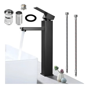 Robinet de salle de bain à levier unique pour lavabo carré, en acier inoxydable 304, avec tuyau d'alimentation en eau inclus - Product Image 3