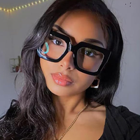 Lunettes carrées anti-lumière bleue Bettega à monture épaisse noire pour femmes, style rétro, verres légers avancés, monture épaisse pour visage fin, surdimensionnées
