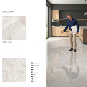 Azulejos de Porcelana Brillante Digital Azul Araña 600x600mm, Diseño Mármol, Azulejo Cerámico Esmaltado para Interiores - Product Image 2