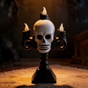 Lampe LED Crâne d'Halloween à 3 Têtes, Bougeoir Sans Flamme Vert, Lampe Main Crâne, Veilleuse Squelette Gothique, Décoration <span class=keywords><strong>Hantée</strong></span> - Product Image 3