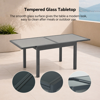 Table de jardin extensible HOMFUL avec plateau en verre sérigraphié de 5 mm, structure en aluminium, résistante aux intempéries