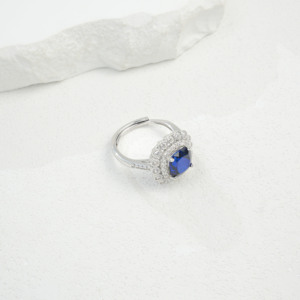High Quality <b>Cushion</b> Cut Lab Created Blue Sapphire Double Halo <b>Ring</b> 925 Silver <b>Wedding</b> Band Affordable Luxury for Bridal K - Product Image 4