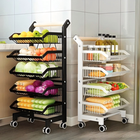Chariot de rangement roulant en métal à 4 niveaux réglable, panier organisateur polyvalent pour cuisine, fruits, légumes et garde-manger