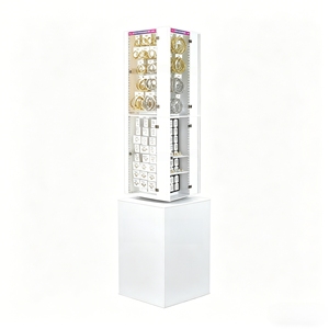 Floor Standing Rotating LED Jewelry <b>Display</b> <b>Cabinet</b> Metal <b>Acrylic</b> Lockable Showcase For Earring Bracelet Retail - Product Image 2