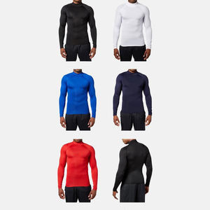 Özel erkek spor spor sıkıştırma T-Shirt uzun kollu balıkçı yaka Slim Fit kas Fit atletik giyim katı kuru Fit örme - Product Image 5