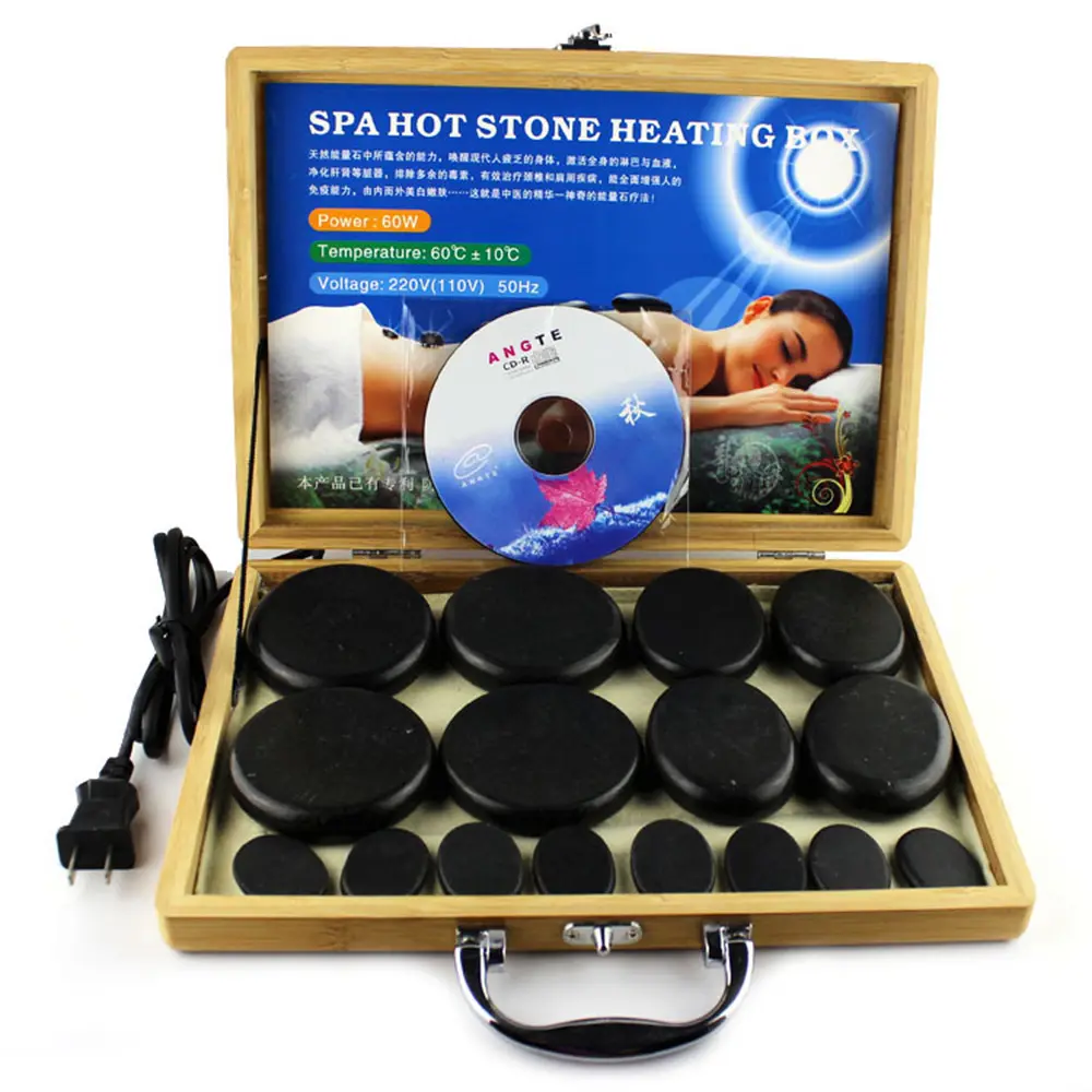 Kit Energy Hot Massage Polishing Basalt Stones Electric Constant Temperature Bamboo 16pieces in a Box Body Customized 1 Sets