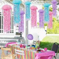 Lanternes sur le thème de l'océan arc-en-ciel, sirène et méduse |   Décorations de fête d'anniversaire en forme de demi-lune avec dégradé de couleurs