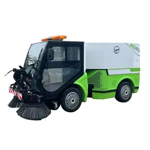 Barredora de basura para camión, máquina de limpieza de dirección de 4 ruedas, coche barredora de carretera de energía cerrada con función de pulverización de agua