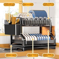 Égouttoir à vaisselle multifonctionnel en métal à double niveau avec égouttoir intégré pour bols et assiettes, idéal pour la cuisine transfrontalière ; Étagère de rangement pour comptoir