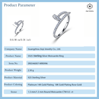 Bague pour femme en argent sterling S925 plaqué or 14K, 0,5 CTW, motif clou, entièrement pavée de moissanite taille ronde, sertie à griffes