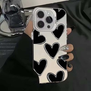 Linea nera <span class=keywords><strong>cuore</strong></span> di amore stampa placcato argento chiave TPU PC custodia per telefono cellulare per <span class=keywords><strong>Iphone</strong></span> X Xr Xs 11 12 13 14 15 16 17 Pro Max - Product Image 2