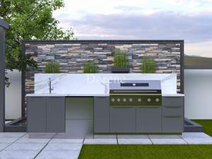 خزانة مطبخ خارجية فاخرة من الفولاذ المقاوم للصدأ 304 على شكل حرف I من دوريين، الأكثر مبيعًا لعام 2026، مع جميع الأجهزة للاستخدام في الفلل - Product Image 6