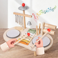 Montessori Musical Instruments Activity Table Wooden Music Station Early Educational Percussion Toy with Xylophone Drums Cymbal