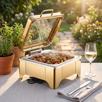 Chauffe-plat carré électrique professionnel en acier inoxydable doré à pieds bas pour buffet, équipement de cuisine pour restaurants