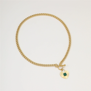 CAIOOCHE moda <span class=keywords><strong>Corazón</strong></span> Verde circón <span class=keywords><strong>serie</strong></span> 18K oro Acero inoxidable collar femenino alto grado clavícula cadena cubana - Product Image 1