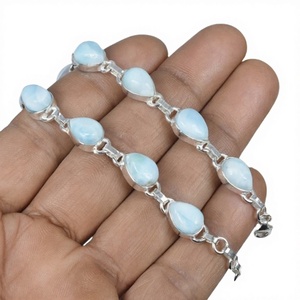 Pulsera de cadena tipo tenis de plata de ley 925 maciza con gema de larimar, chapada en rodio, hecha a mano, para compromiso, boda o fiesta - Product Image 3