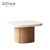Table basse en bois massif de style nordique avec plateau en travertin, idéale pour les zones d'accueil à domicile et les hôtels